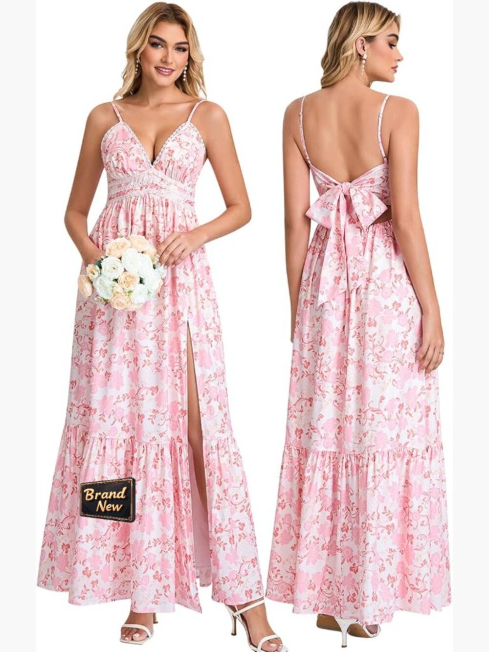 Maxi Dress Lace V-Neck Flowy Long Summer Boho Bridal Shower